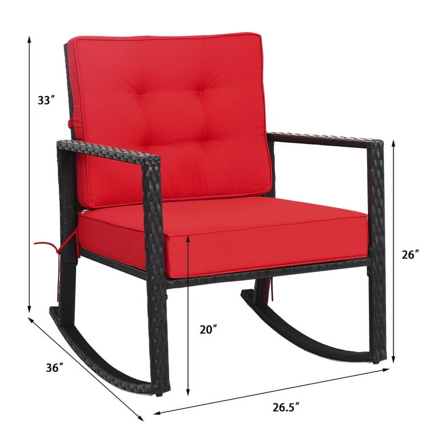 Barara King Rocking Chairs Outdoor, Patio Rattan Rocker Outdoor Glider Rocking Chair Cushion Lawn-Red, Patio Rocking Chairs