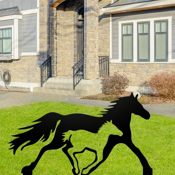 Estaca de caballo decoración de jardín de hierro – Escultura de arte de hierro hueco luminoso 30x30cm, adorno de césped exterior resistente a la intemperie para jardín y patio, regalo artesanal