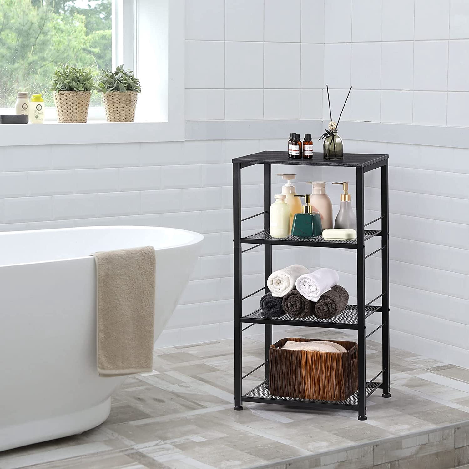 4-Tier Wire Mesh Table Black
