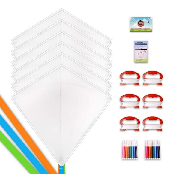 Mints colorful Life DIY Kites for Kids Kite Making Kit Bulk, Decorating coloring Kite Party Pack,White Diamond Kite Kits (6 Pack)