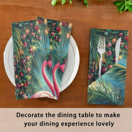 BZSMCE Satin Native Fab Cotton Dinner Napkin Chrismas Pink Flamingo Reusable