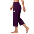 thumbnail image 5 of Athletic Capri Pants for Women Petite High Waisted Non-Slip Crossover Cargo Yoga Pull On Pants Straight Leg Workout Crop Trousers with Pockets Purple L, 5 of 6