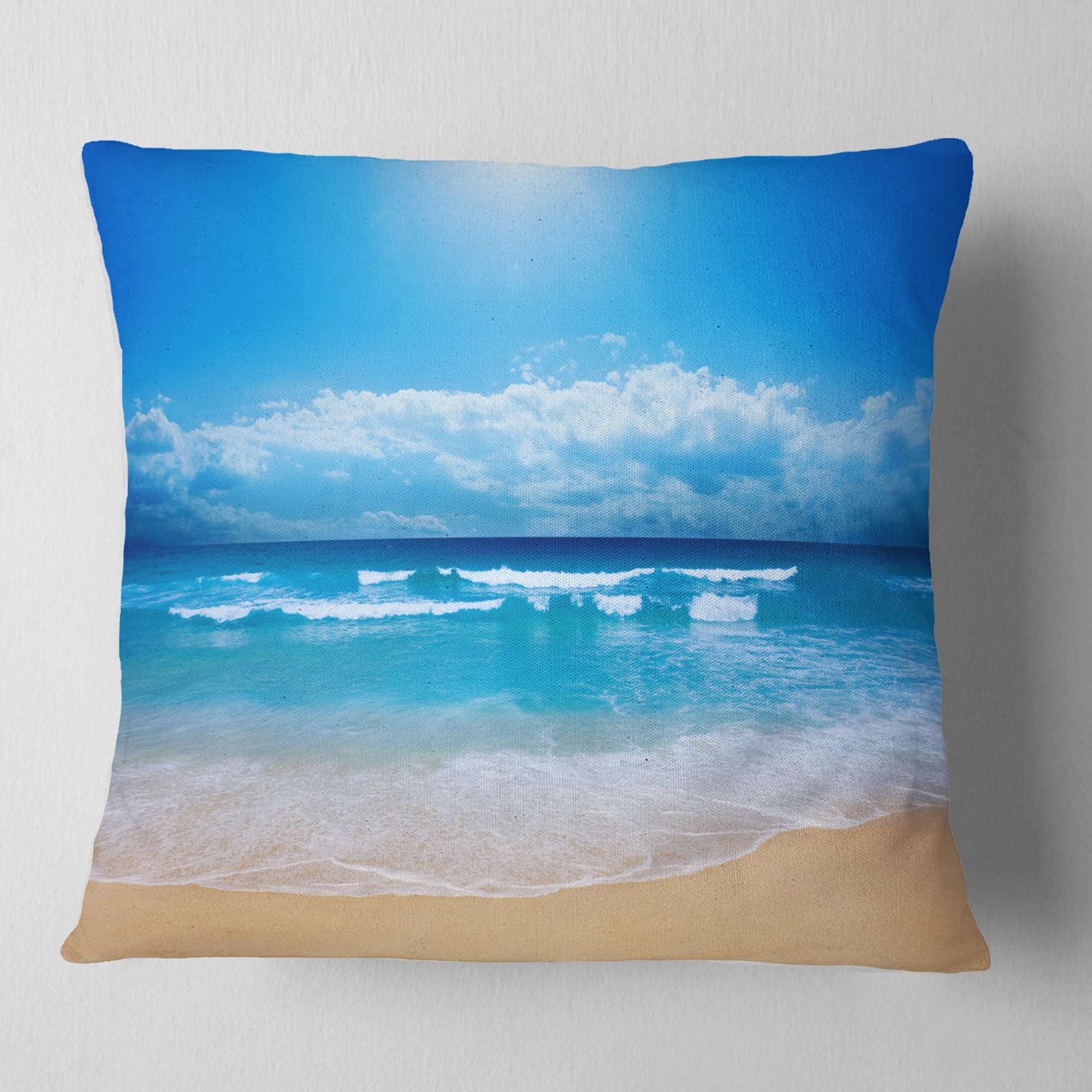 Designart Paradise Beach - Seascape Photography Throw Pillow - 18x18