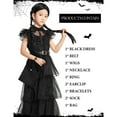 thumbnail image 5 of Girls Halloween Costume Fancy Dress with Wig Black for Kids Carnival Party 7-8 Years, 5 of 8