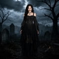 thumbnail image 2 of Women Gothic Halloween Costume Dress Medieval Renaissance Renaissance Vintage Cold Shoulder Butterfly Sleeve High-Low Mesh Gown for Halloween Party Cosplay Outfit, 2 of 5