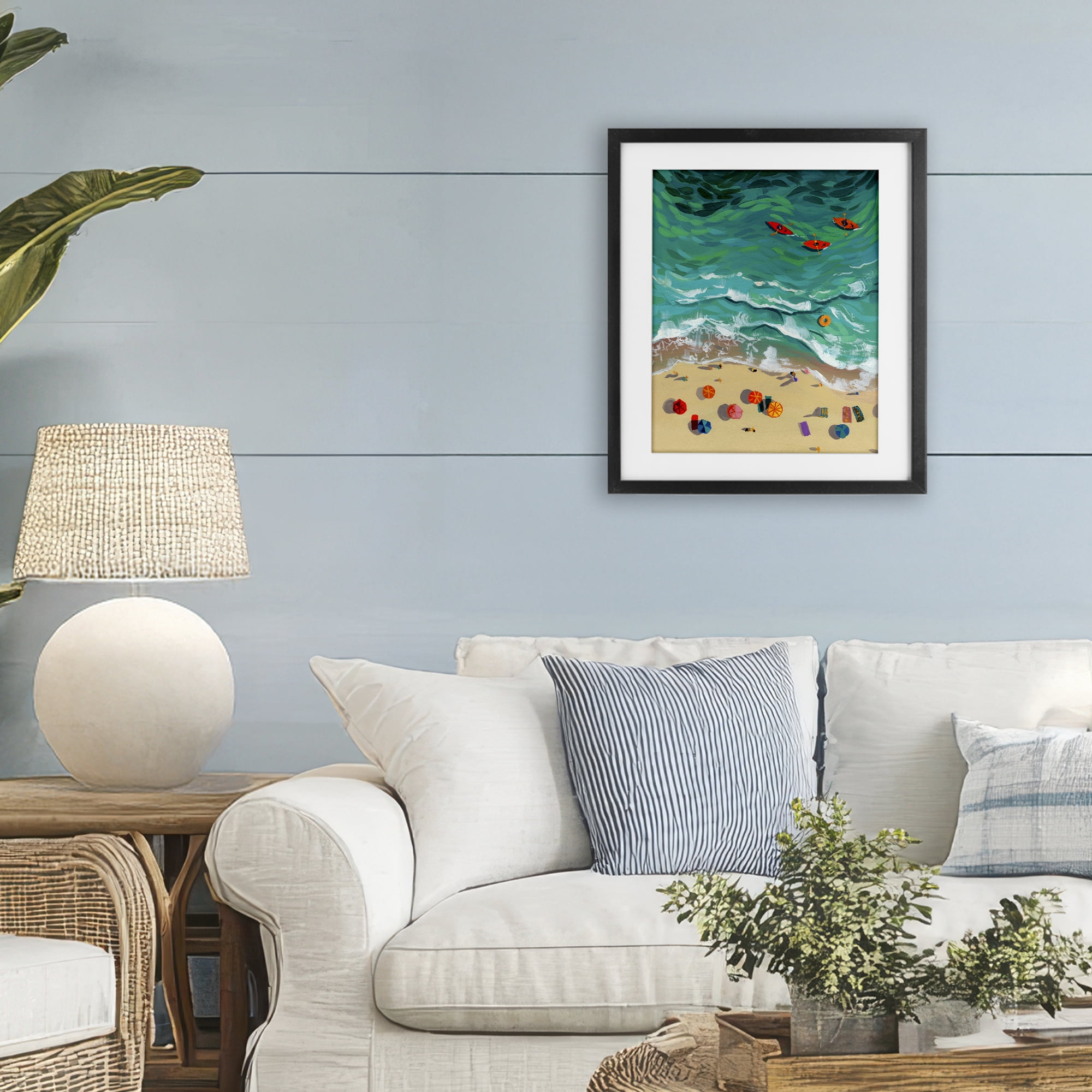 Stupell Industries Three Kayaks in Turquoise Waves Black Framed Print Under Glass, design by Brook Page