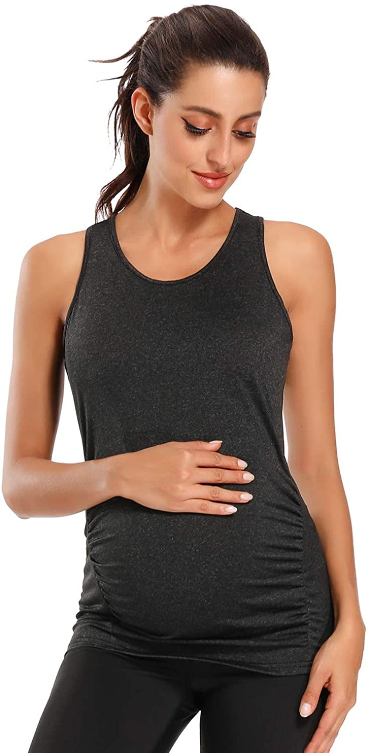 Maternity Top Womens Maternity Tank Tops Seamless Racerback Sleeveless Workout Athletic Yoga Tops Pregnancy Shirt 