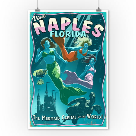 Naples, Florida - Live Mermaids - Lantern Press Poster (9x12 Art Print, Wall Decor Travel