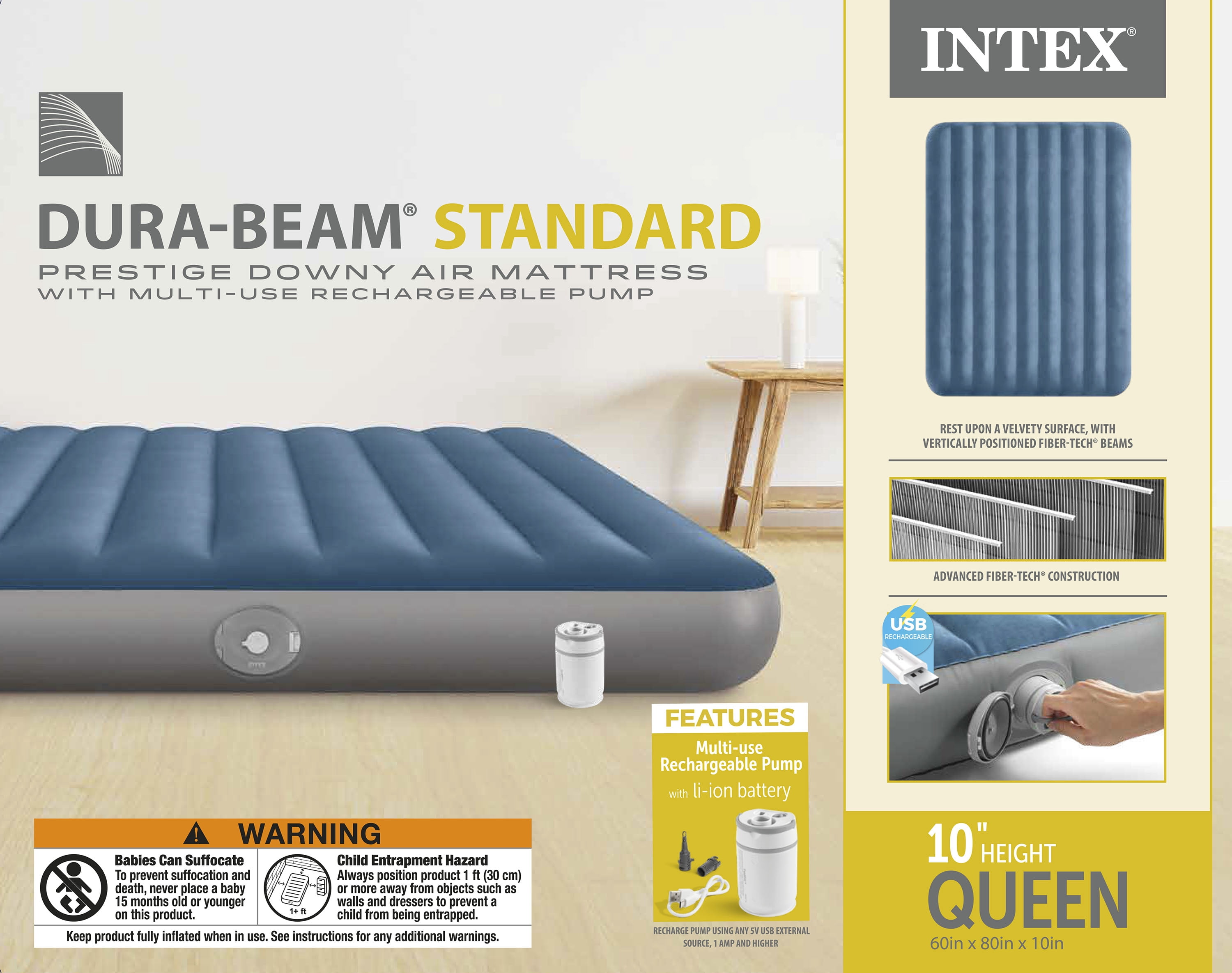 Dura-Beam Prestige Downy Queen Air Mattress with Rechargeable Pump
