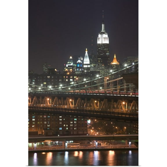 Great BIG Canvas | "NYC, View of Manhattan Bridge, Empire State Building from Brooklyn" Art Print - 20x30