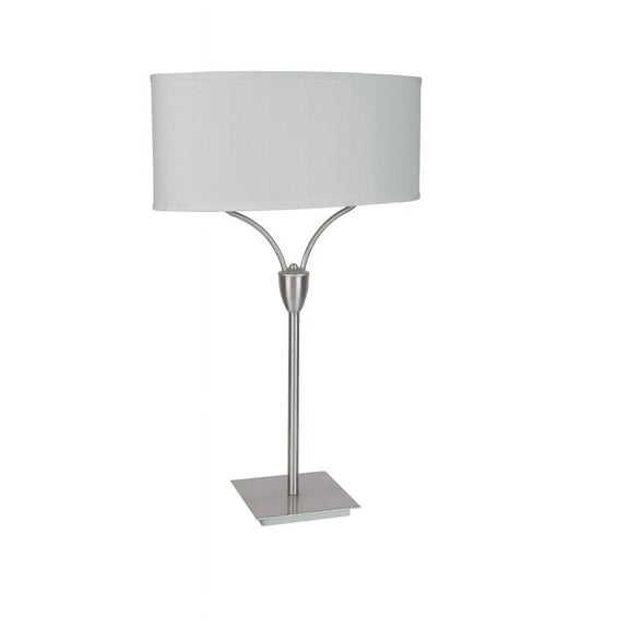 NEW Brushed Steel Base & White Fabric Shade Finish 28" Table Lamp 6221