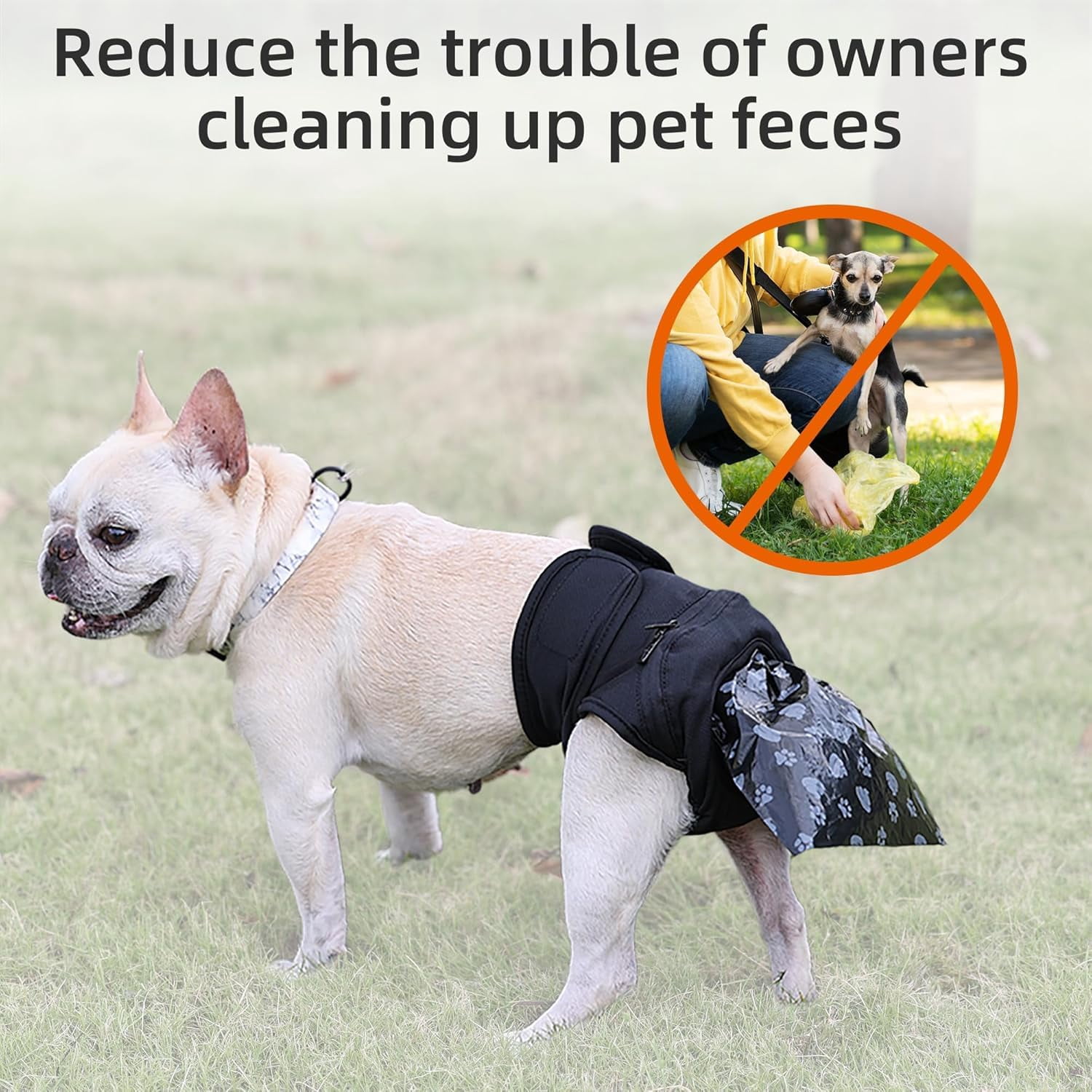 Reusable Dog Poop Pants with 50pcs Poop Bags, Adjustable Dogs Sanitary Pants for Incontinence & Outdoor Walking, Dog Poops Collection Pants for Senior and Disability Dogs