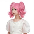 thumbnail image 4 of Peluca rosa para ni&ntilde;os con dos colas de caballo, peluca corta rosa recta con flequillo para ni&ntilde;os, peluca sint&eacute;tica resistente al calor con gorro de peluca, 4 of 6