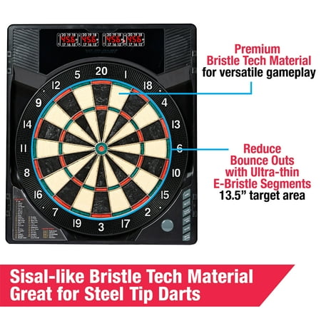 MD Sports - Bristlesmart Smart Dartboard Cabinet With Digital X/O Cricket Scorekeeping and  Steel Tip Dart Set - Brown/Black