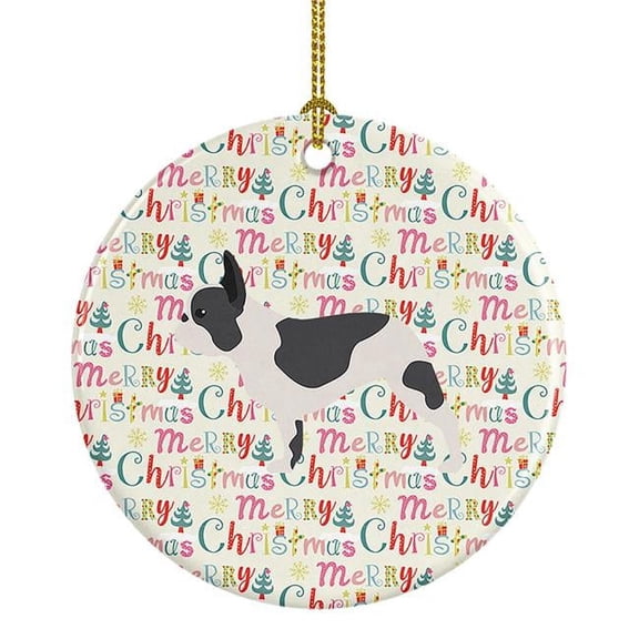 French Bulldog Merry Christmas Ceramic Ornament 2.8 in x 2.8 in
