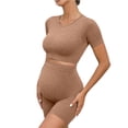 thumbnail image 2 of Women's Maternity Casual Outdoor Yoga Set Crewneck Short Sleeve T Shirts Top Yoga Shorts Two Piece Set Pregnant Solid Color Quickly Dry Short Sleeve Shorts Athletic Outfits, 2 of 6