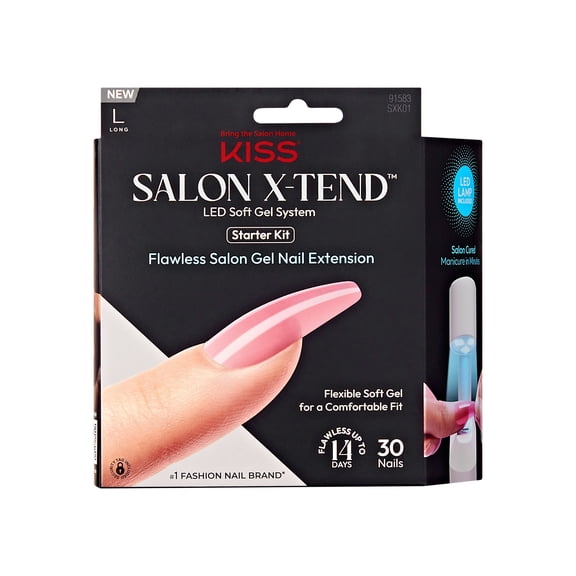 Kiss Salon X-tend LED Gel Nail Kit, 'Tone', Pink, Long Coffin, 30 Press On Nails