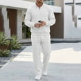 thumbnail image 2 of Timoontee Men's Sweatsuits 2 Piece Set Long Sleeve Mock Neck Quarter Zip Sweatshirts with Drawstring Sweatpants Casual Tracksuits for Jogger Hiking Etc White M, 2 of 9