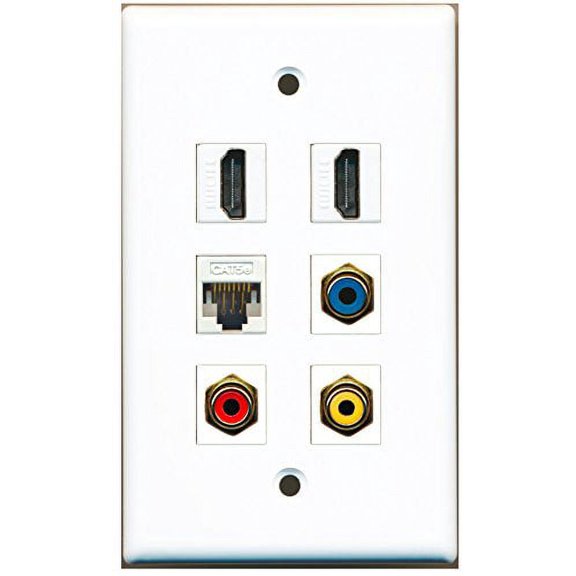 RiteAV - 2 HDMI 1 Port RCA Red 1 Port RCA Yellow 1 Port RCA Blue 1 Port Cat5e Ethernet White Wall Plate