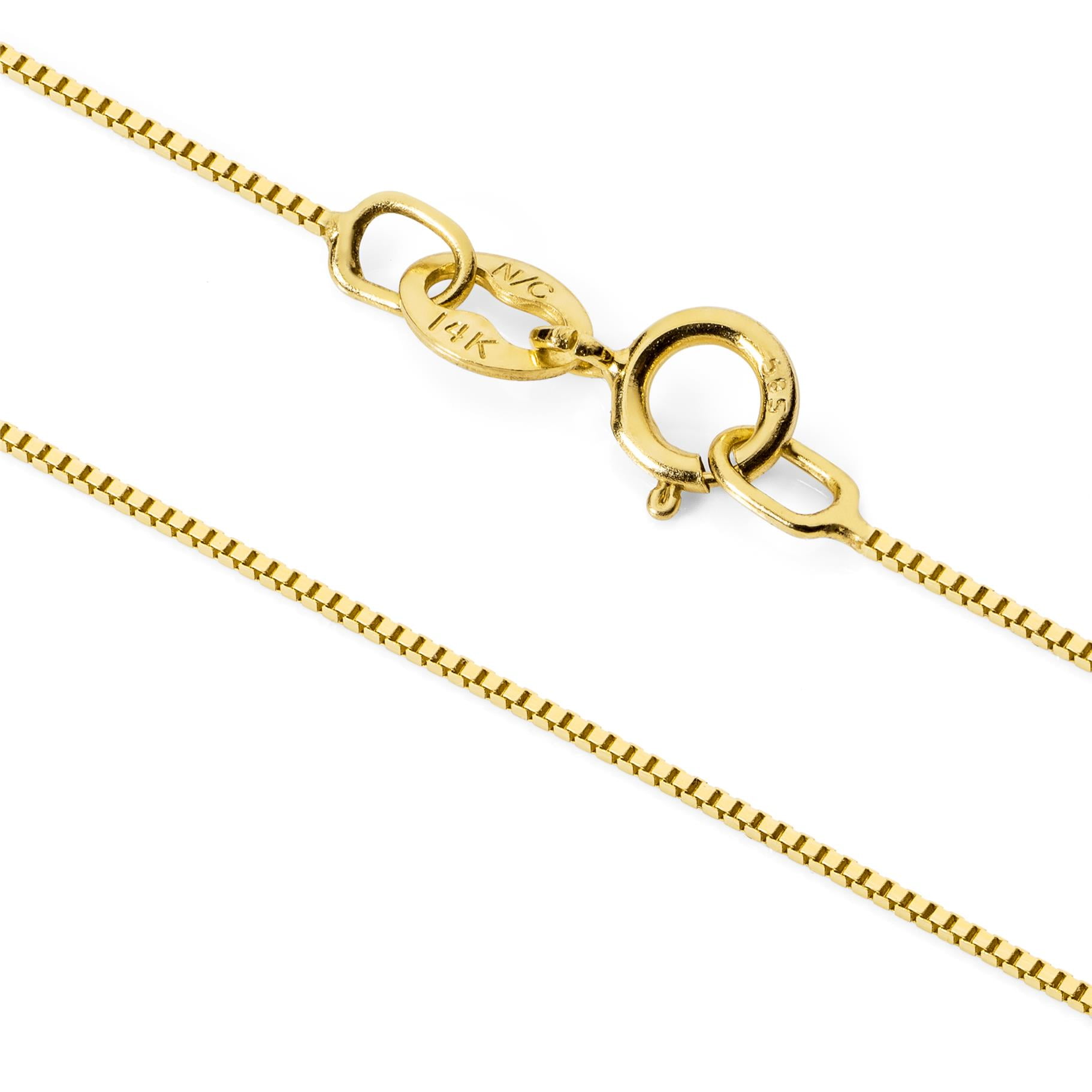 14K Solid Yellow Gold Necklace, Box Link Chain, 16 Inch Length, .60mm  Thick, With Gift Box