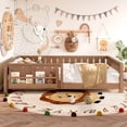 thumbnail image 2 of Bellemave Queen Size Floor Bed with Bookshelf, Wood Montessori Beds with Slats and Safety Guardrail, Low Profile Queen Bed Frame with Fence, No Box Spring Needed (Natural), 2 of 8