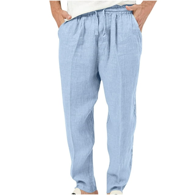 Pantalones largos para hombre, moda de verano, lisos, informales, con cintura elástica y bolsillos