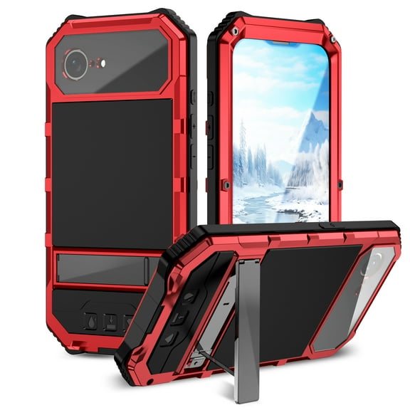 Dteck for iPhone 16E Case Heavy Duty Protection with Built in Lens Screen Protector Rugged Stand 360 Full Body Military Grade Metal Bumper Phone Cases Men 2025, Red