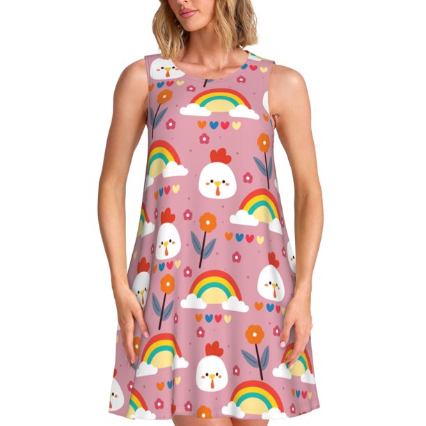 Disketp Cartoon Chicken para Vestido sin Mangas para Mujeres, Vestidos de Verano para Mujeres, Casual y Holgado para la Playa