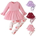 thumbnail image 4 of Toddler Girls Winter Long Sleeve Solid Color Ruffles Flower Prints Tops Pants 2pcs Outfits Sets Clothes Pink 9 Months-12 Months, 4 of 4