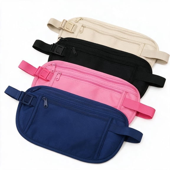 4Pcs Money Belt, Nylon Fanny Pack Hidden Belt Bag with RFID Blocking for Women Men, Anti-theft Waist Pack Under Clothes with Adjustable Buckle for Travel, Running, Hiking, Cycling