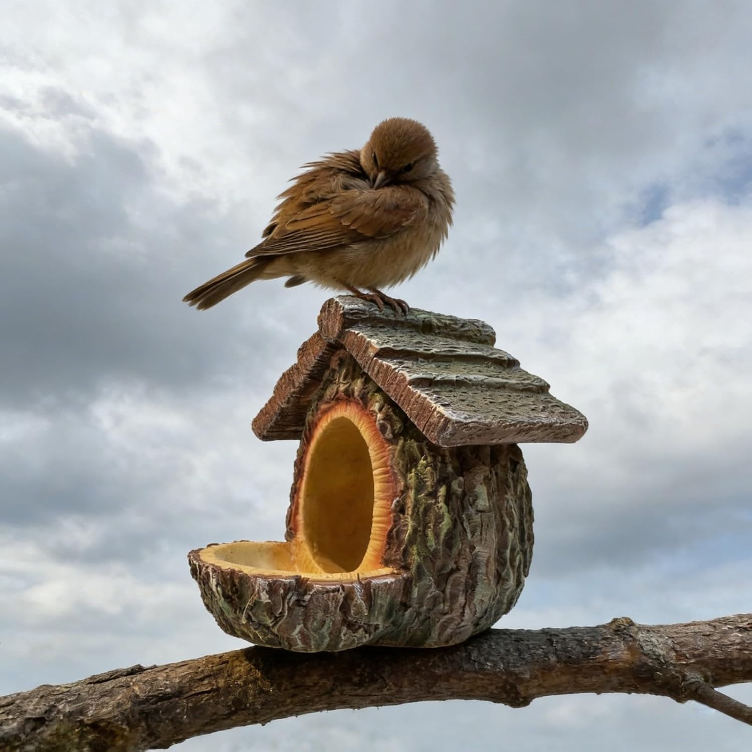 Vintage Tree-Shaped Bird Feeder - Waterproof Resin Hanging Birdhouse with Open Design, for Outdoor Garden, Patio, Yard Decoration (Khaki,1Pcs, B)