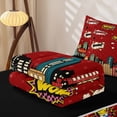 thumbnail image 5 of Erosebridal Comic Boom City Spider Print Zipper Twin Comforter Sets with Fitted Sheet and 2 Pillowcases for Boys Girl, Red Cartoon Halloween Town Zipper Bedding Set, Black Reversible, 4pcs, 5 of 7
