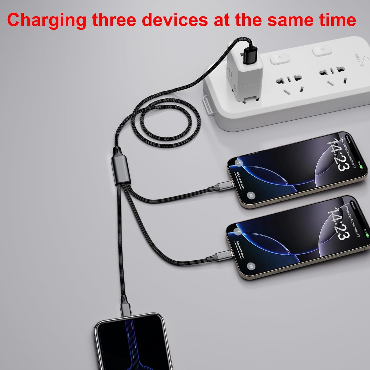 HRTGFD-4FT Multi USB C Charging Cable, 2Pack, 3-in-1, USB-A to 3 USB-C Connectors, Multiple USB Type C Splitter Cords for iPhone 16/15 Pro Max, iPad Air/Pro, Galaxy S24, Google Pixel, Android, Car