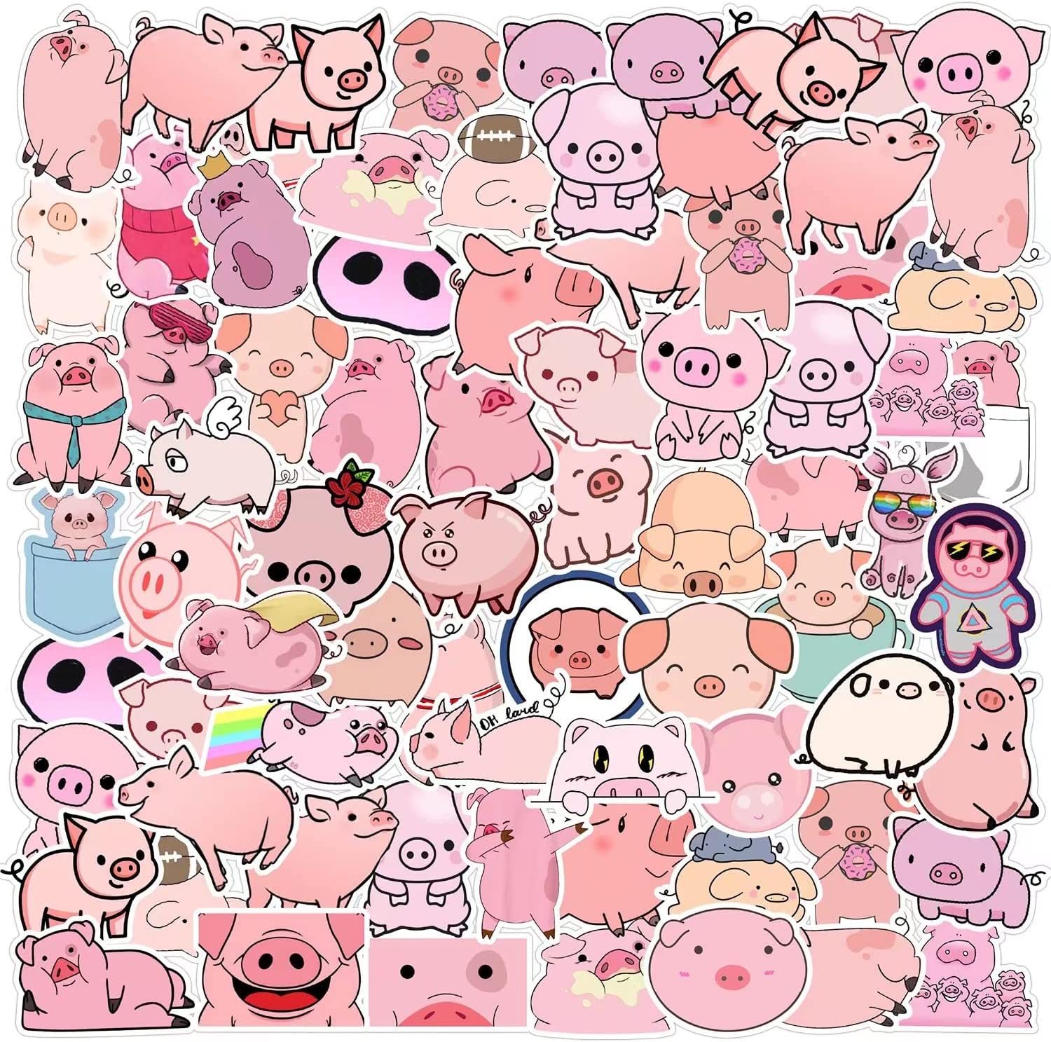 Pig Stickers 50 Pieces Kawaii Cartoon Pink Piggy Sticker for Kids