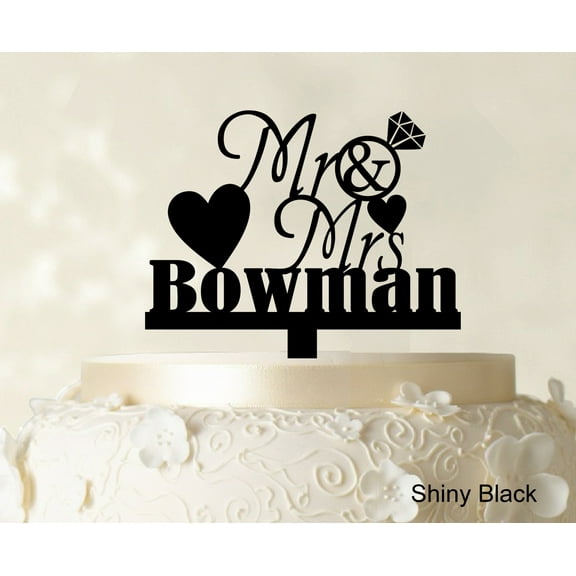 "Personalized Mr & Mrs Wedding Cake Topper Personalized Shiny Black Cake Topper Color Option Available 5""-7"" Inches Wide"