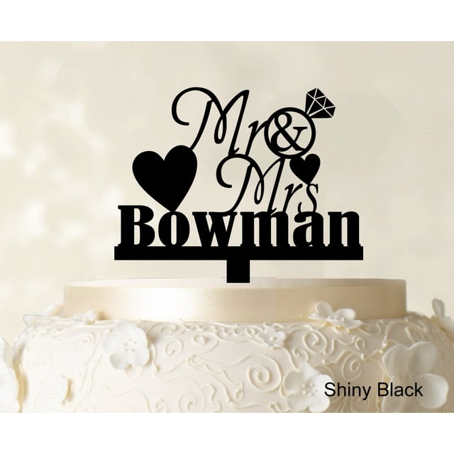 Personalized Mr & Mrs Wedding Cake Topper Personalized Shiny Black Cake Topper Color Option Available 5-7 Inches Wide