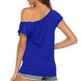 thumbnail image 6 of Blue Young Adult Tops Women's Casual Off Shoulder Tops Short Sleeve T Shirts Loose Summer Blouse Shirt Plus Size Tops for Women, 6 of 6