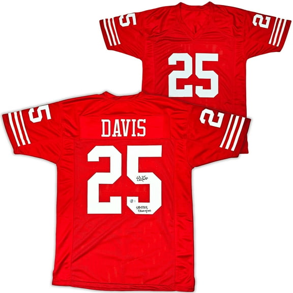 San Francisco 49ers Eric Davis Autographed Red Jersey "SB XXIX Champion" Beckett BAS QR 215868