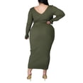 thumbnail image 2 of Women's Maxi Dress: Long Sleeve Bodycon Casual Spring Summer Dresses with V Neck Army Green L, 2 of 3