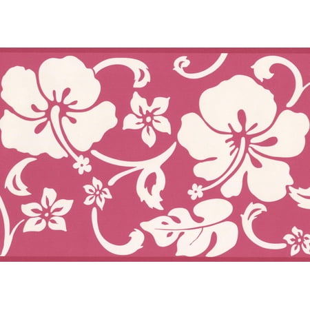 Abstract Floral Modern Wallpaper Border White on Red Design, Roll 15' x