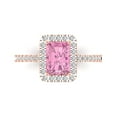thumbnail image 2 of 1.86ct emerald cut pink Zircon 18k rose gold halo Bridal Wedding Engagement Promise Anniversary Ring for Women size 3.75, 2 of 7