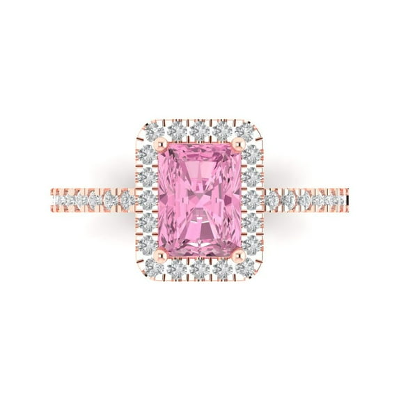 Halo Engagement Ring for Women - 1.86ct Simulated Pink Diamond in 18K Rose Gold Promise Ring