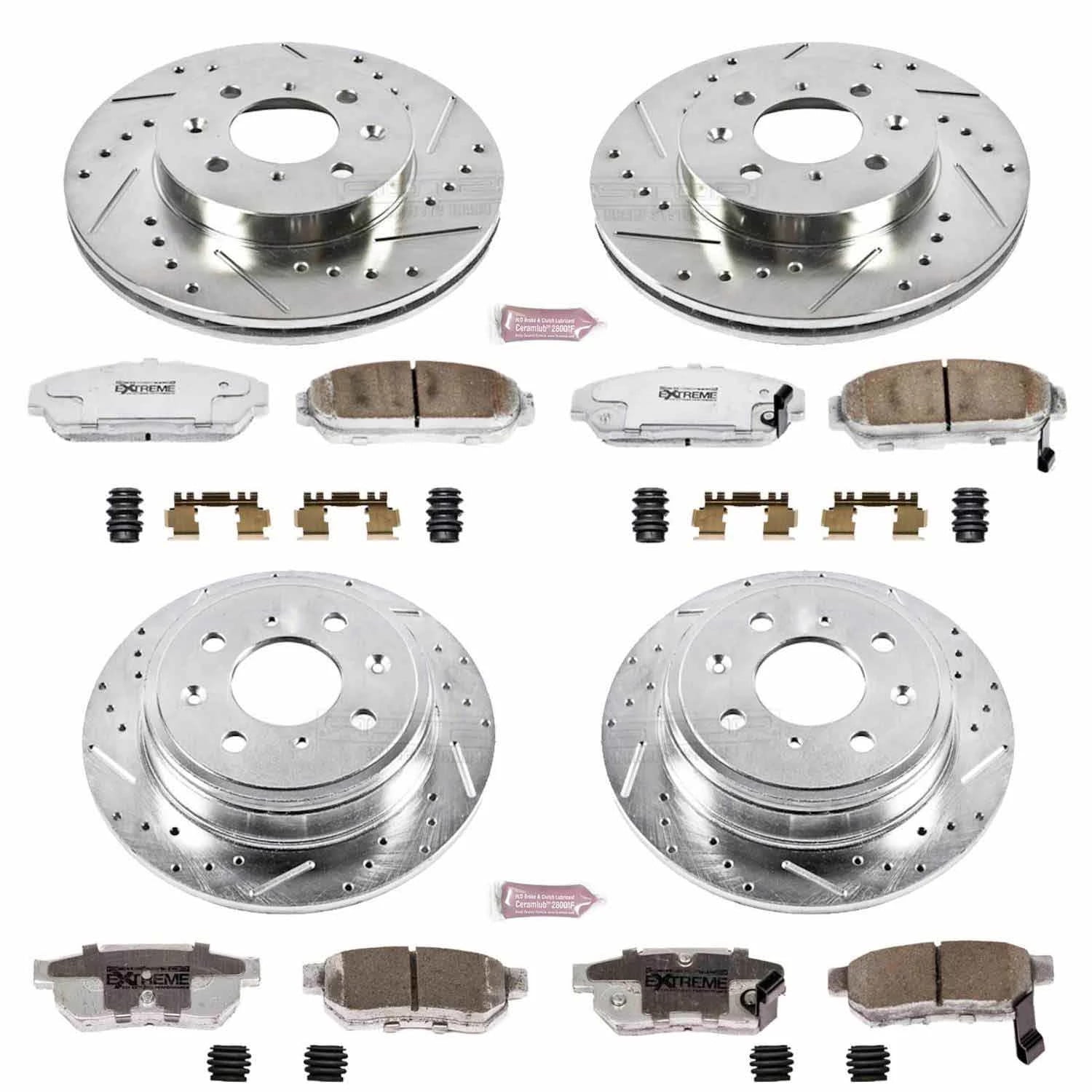 PowerStop Front and Rear Z26 Street Warrior Carbon-Fiber Ceramic Brake Pad and Drilled and Slotted Rotor Kit Fits: ACURA HONDA Select Models K693-26