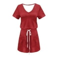 thumbnail image 4 of Homenesgenics Dresses for Women Womens Dresses Summer Women's Fashion Solid Color Short Sleeve-Neck Mid-Calf Dress Red M, 4 of 5