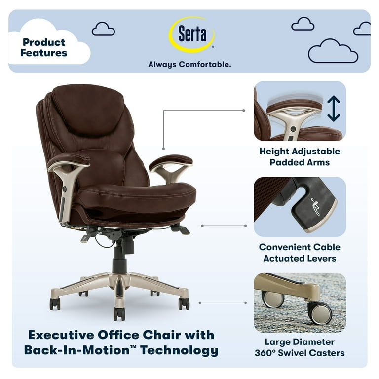 Serta® Works Bonded Leather Mid-Back Office Chair With Back In Motion  Technology, Ivory/Silver