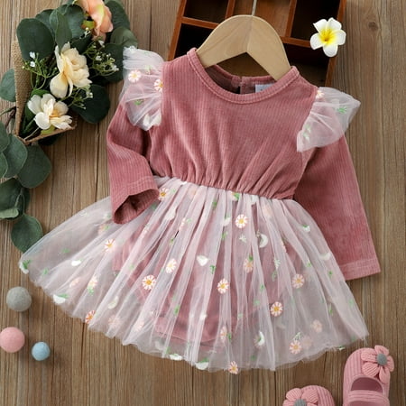 

NEGJ Tulle Dress Bodysuit Romper Girls Floral Baby Long Printed Sleeve Girls Romper&Jumpsuit