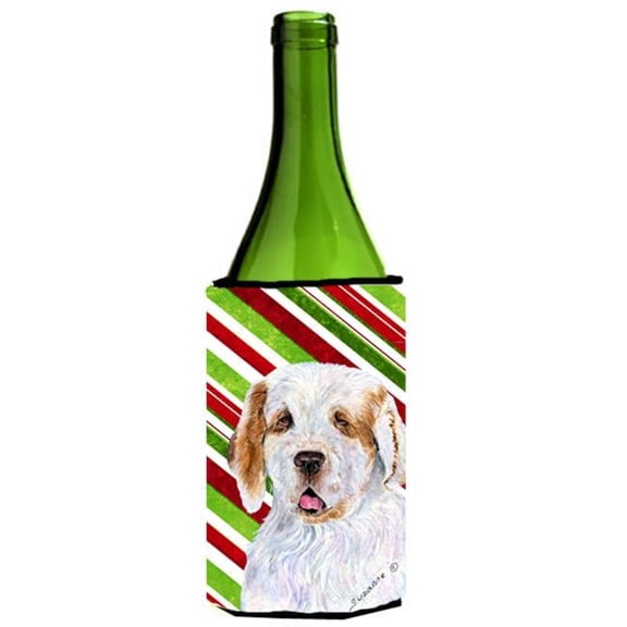 Clumber Spaniel Candy Cane Holiday Christmas Wine Bottle   Hugger - 24 oz.
