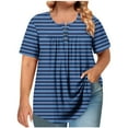 thumbnail image 2 of Antinious Summer Tops for Women Trendy,Sweatshirt for Women,Ladies Size Short Sleeved Crewneck Button Up Pleated T-shirt,Blue,XXXL, 2 of 5