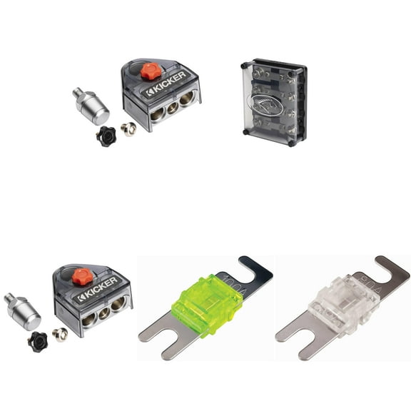 Kicker Warhorse (2) Battery Terminals & HPFD4 Fused Way Distribution Block w/ AFS 80 / 100 Amp Fuse Bundle