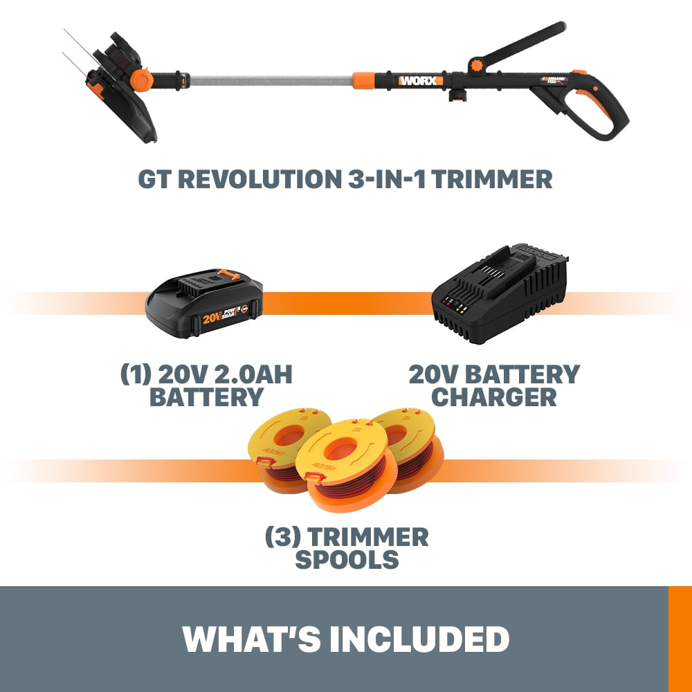 Worx WG170.2 20V PowerShare Cordless 12" Grass and Weed String Trimmer and Edger with Battery and Charger